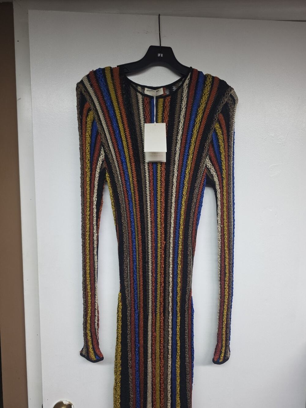 Ulla Johnson Multicolor Striped Knit Maxi Dress Long Sleeve Cotton Blend Size M